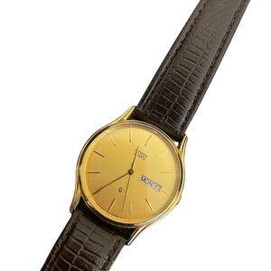 Vintage Citizen CQ Day Date Quartz Watch with Brown Leather Strap